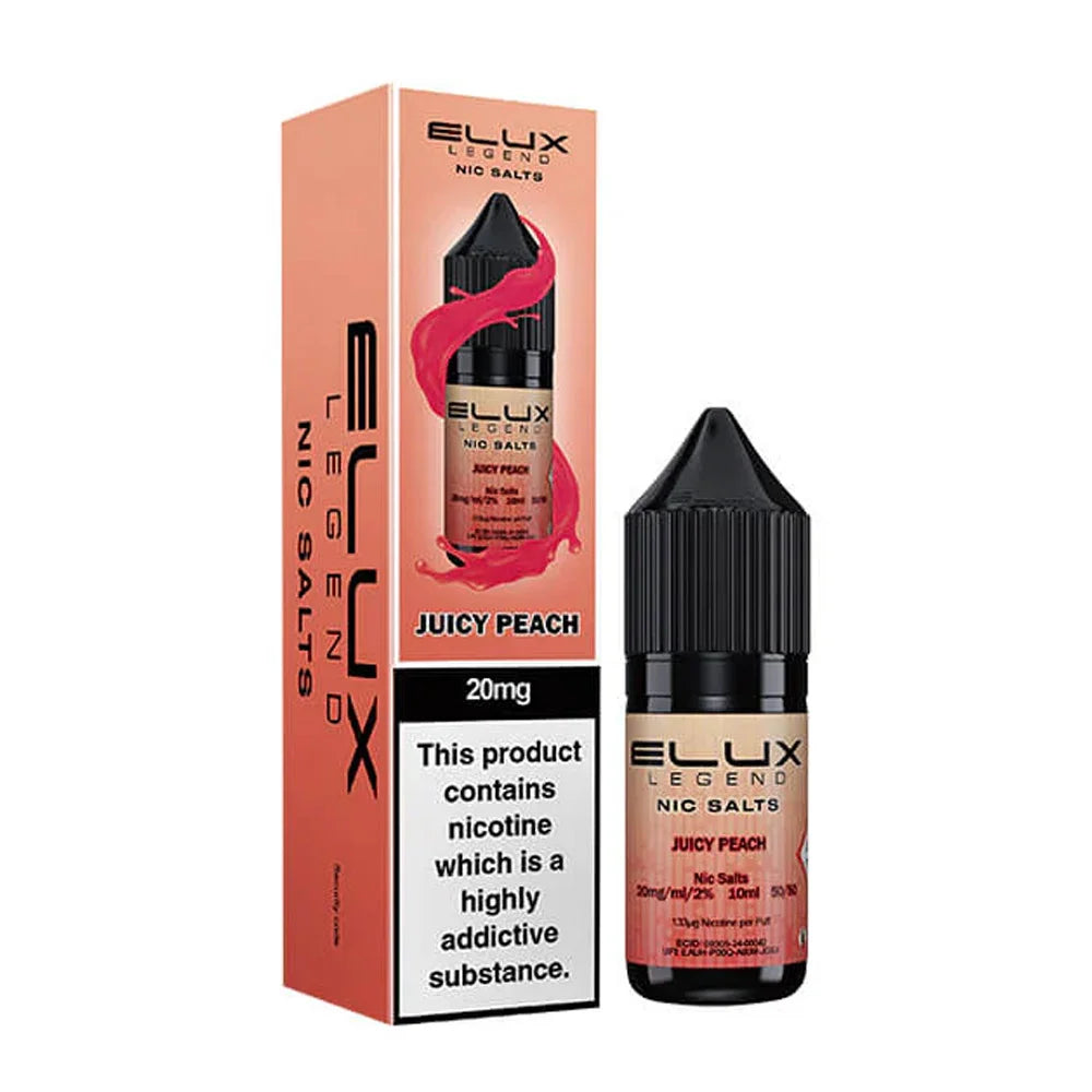 Juicy Peach Elux Legend 10ml Nic Salt Eliquid